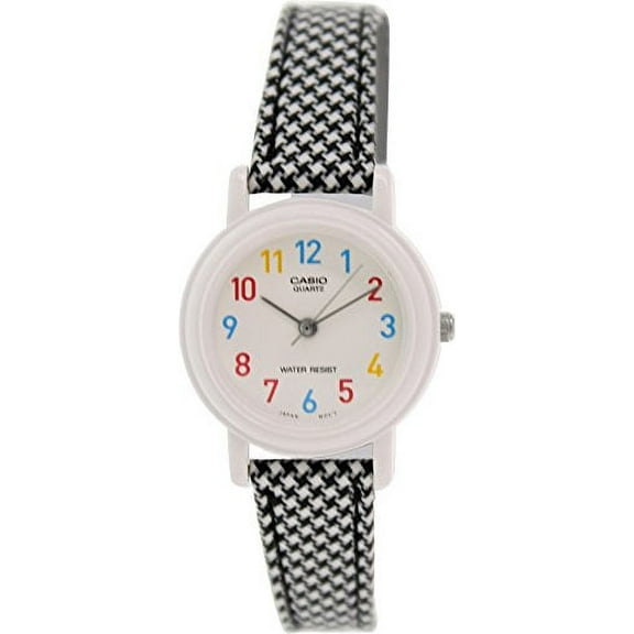 Casio Women's 20mm Leather/Cloth Black Analog Wristwatch, Black & Silver