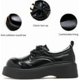 thumbnail image 3 of Women's Leather Chunky Platform Oxfords Retro Round Toe Comfortable Low-top Platform Wedge Non Slip Lace-Up Loafers for Business Dress Work Casual Office Shoes, 3 of 10
