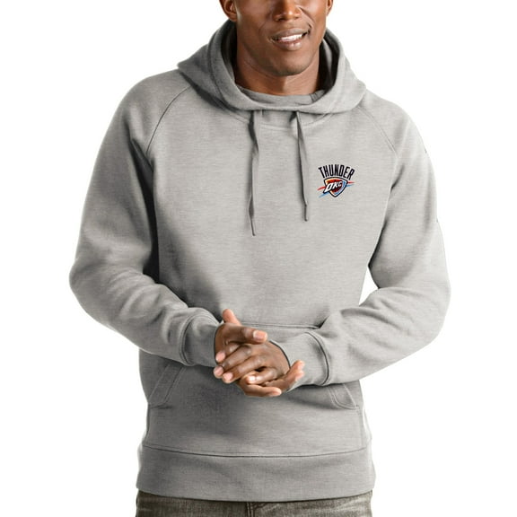 Men's Antigua Heathered Gray Oklahoma City Thunder Victory Pullover Hoodie