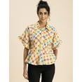 thumbnail image 2 of Moomaya Printed Cotton Short Sleeve Peplum Top - Shirt Collar, Chic Top, 2 of 9