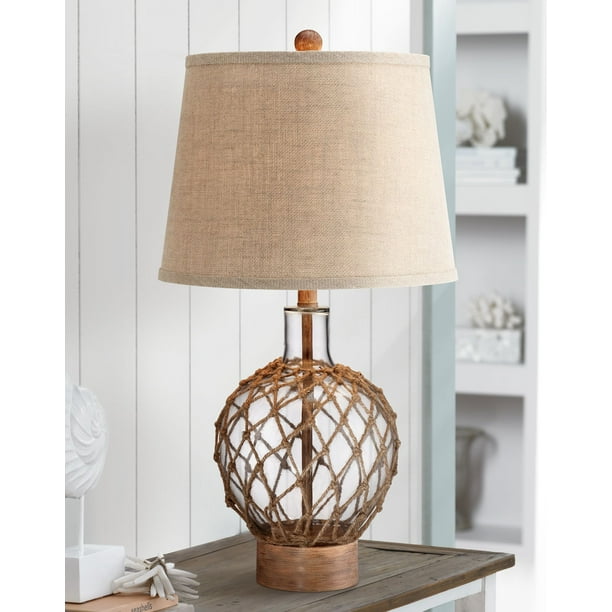 360 Lighting Nautical Table Lamp Clear Glass Rope Net Burlap Drum Shade