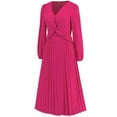 thumbnail image 6 of Hvot&aat Women's Elegant Pleated Midi Dress for Wedding Guests 2025 Fall Long Sleeve V Neck Evening Party Cocktail Dresses, 6 of 7