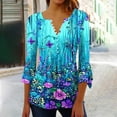 thumbnail image 2 of CYMMPU 3/4 Sleeve Blouses for Women Dressy Casual Button V Neck Summer Trendy Shirts Tunic Tops Loose Fit Spring Tops Floral Printed Empire Waist A Line T-Shirts XL, 2 of 5