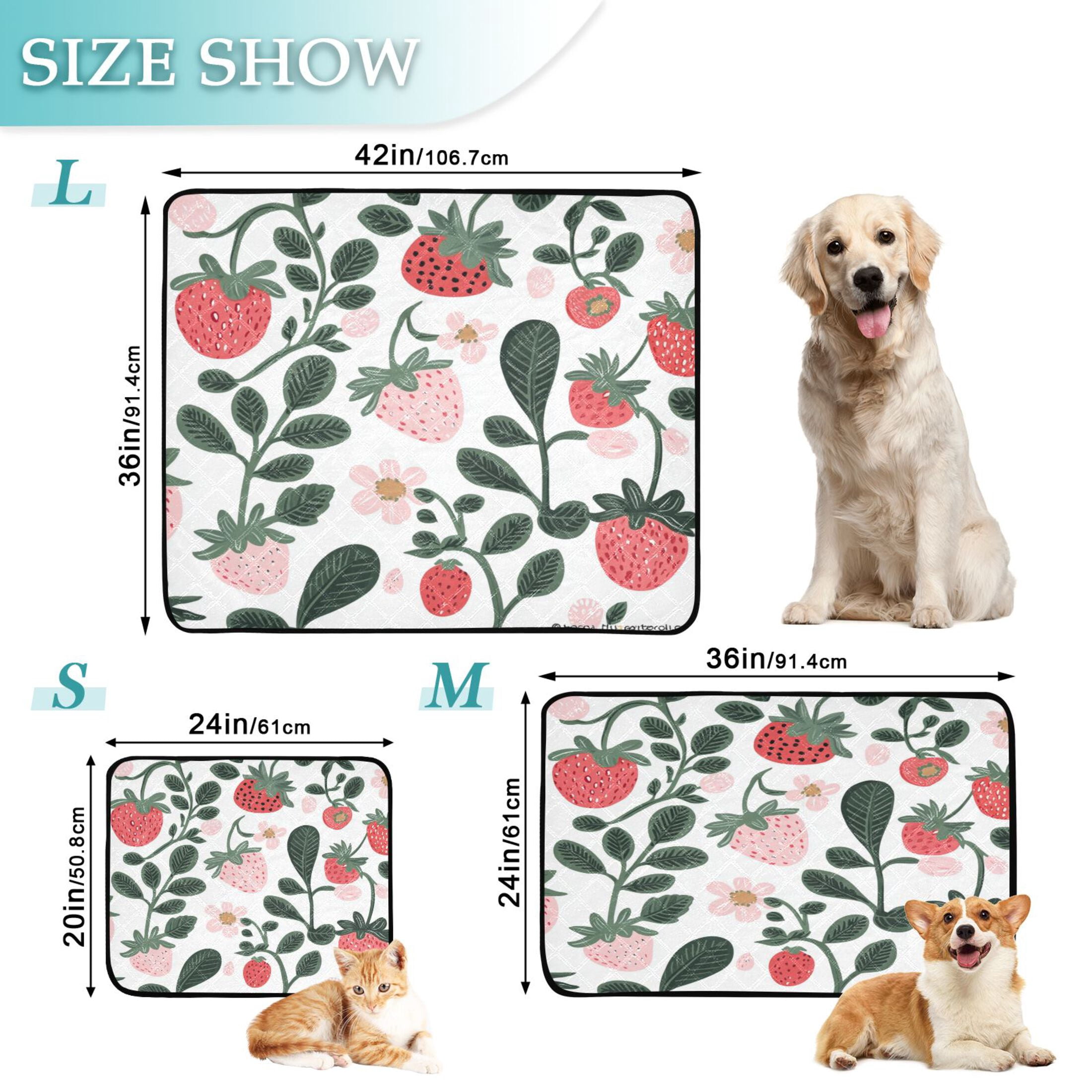 Qxltty A Seamless Pattern with Cute Strawberries Cat litter Pads Pet Set of 3 Diaper Mats Center Anti-leakage Layer Absorbent Soft and Comfortable