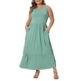 thumbnail image 1 of Vestido midi de talla grande Agnes Orinda para mujeres, vestido maxi sin mangas de verano, vestido casual con volantes y bolsillos, verde menta 2X, 1 of 6
