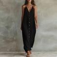 thumbnail image 2 of Lmueinov Women's Cotton Linen Spaghetti Strap Maxi Dress V Neck Button Down Loose Long Dress with Side Pockets Casual Flowy Dress for Summer Beach Vacation, S-XXL, 2 of 3