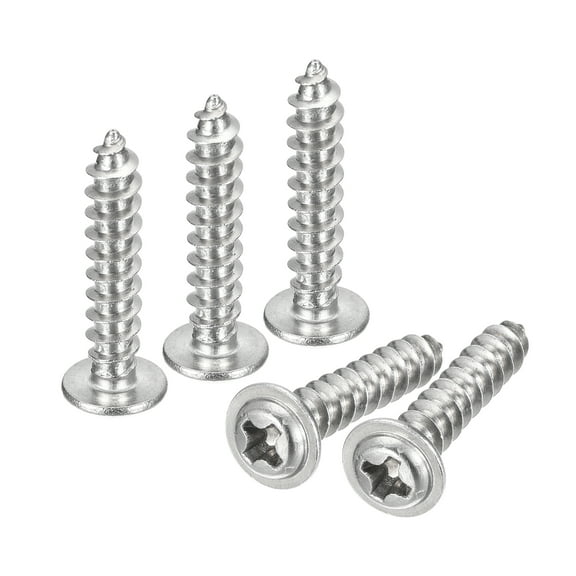 ST4x20x8mm Phillips Pan Head Self-tapping Screw with Washer, 100pack 304 Stainless Steel Wood Screw (Silver)