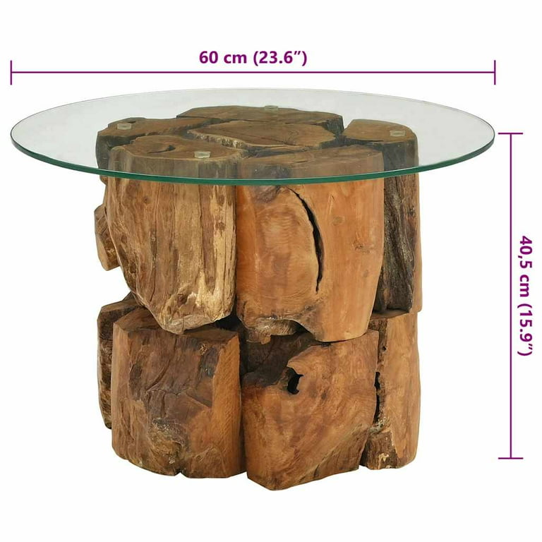 vidaXL Coffee Table with Solid Teak Driftwood Base, Tempered Glass