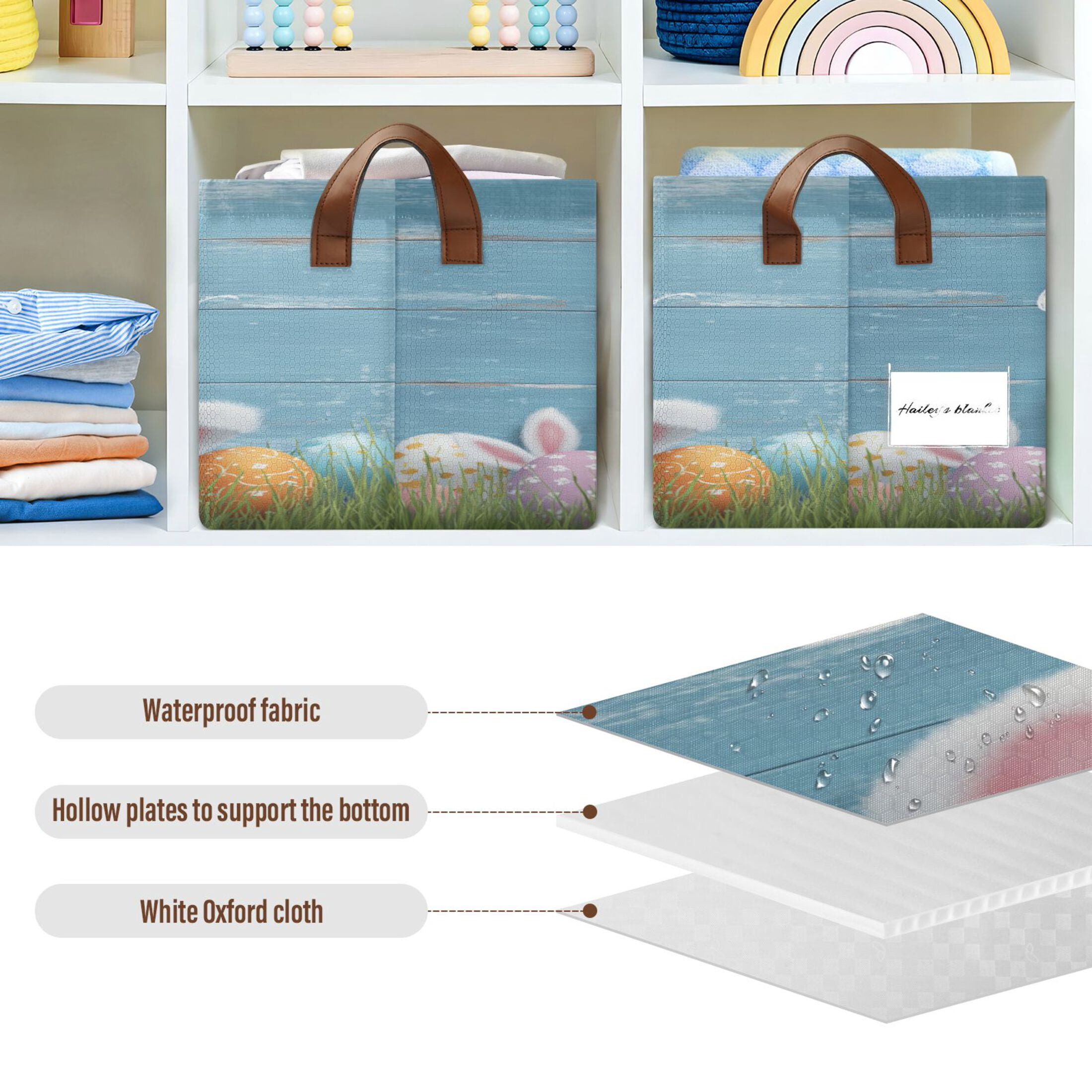 WobogoBunny Ear Easter Egg Storage Basket 16.9×11.4×10in Collapsible Oversized with Metal Iron Frame
