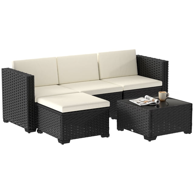 Outsunny Sectionnel d'Extérieur de Patio 5 Pcs avec Coussin, Crème