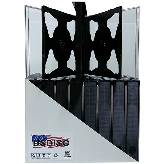 USDISC CD Jewel Cases Chubby 24mm, Quintuple 5 Disc, Black, Pack Of 10