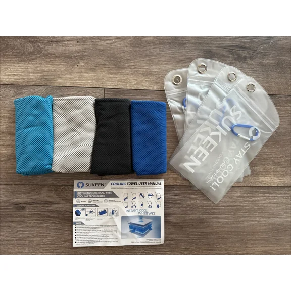 Sukeen Cooling Athletic Towel Set 4 Pack For Yoga And Sports With Carabiner