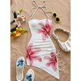 thumbnail image 5 of Red Floral Print Halter Neck Bodycon Dress With Asymmetric Hem And Side Tie, 5 of 8