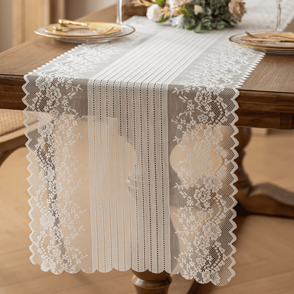 suxuMhao Table Runner, White Lace Table Runner 18×47in, 1 Piece Table Top Decor, Dresser Runner, Rustic Table Runner, Table Runners for Party Wedding, Table Decor for Home, Style 1