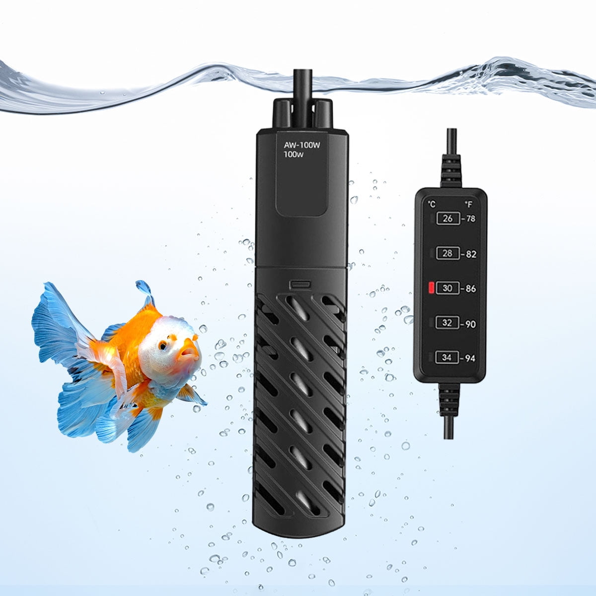 FINAQUA100W Mini Submersible Aquarium Heater w/ External Controller & Overheat Protection, for 5-15 Gallon Fish & Turtle Tanks