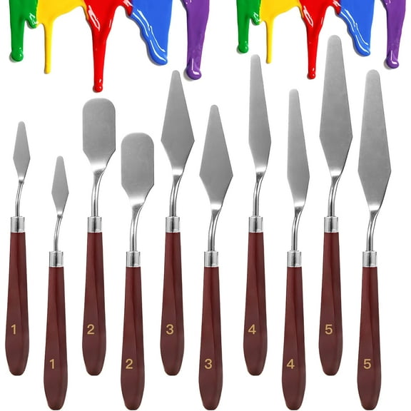 Genreen 10PCS Palette Knife, Stainless Steel Painting Knife Set, Flexible Spatula Pallet Knife, Metal Artist Knives, Oil Painting Accessories Color Mixing Scraper for Oil, Canvas, Acrylic Painting