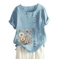 thumbnail image 3 of TYGHBN Women's Summer Comfort Linen Round Neck Short Sleeve with Button Flower Print T Shirt Top Stripped Short Sleeve Shirt Women Long Sleeve Polyester Shirt Women Workout Clothes Women Tops for, 3 of 3