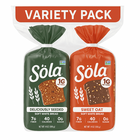 Sola Variety Pack Sweet Oat , Deliciously Seeded Bread, Soft White Bread, Non-GMO, 14 oz Loafs