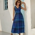 thumbnail image 3 of Maxi Dress Vintage Plaid Print Dress Female Blue Green Black Sexy V Neck High Waist Street Style Graphic Boho Beach Long Dresses, 3 of 7