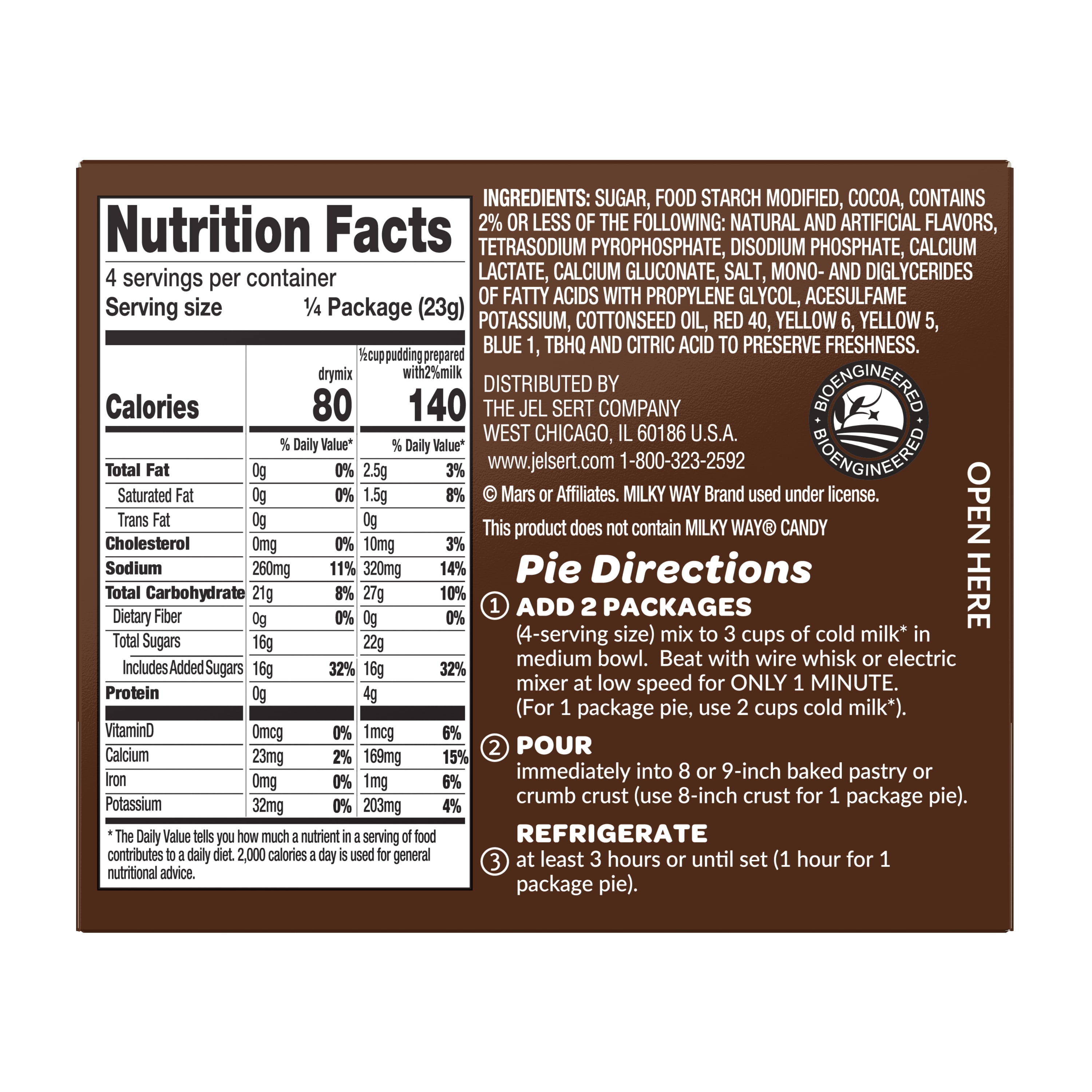 (2 pack) MILKY WAY™ Milk Chocolate Pudding & Pie Filling, Fat-Free, 3.03 oz, Box