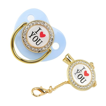

Bling Infant Set Exquisite Gift Healthy Soother Free Attractive With Chain Clip For Parties Blue M
