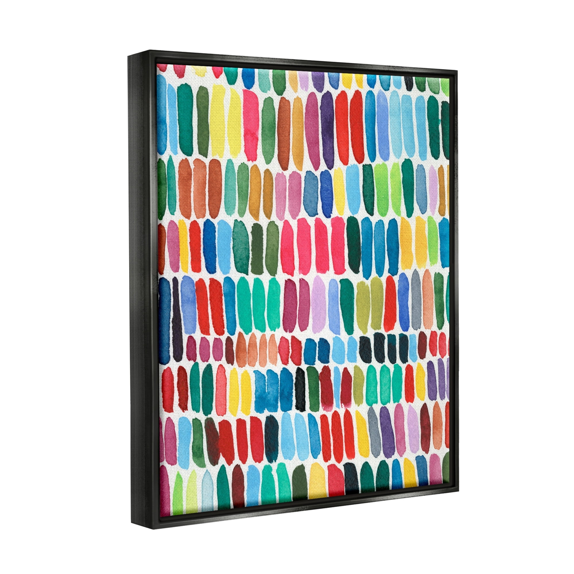 Stupell Industries Varied Rainbow Lines Abstract Pattern Watercolor Detail Painting Jet Black Floating Framed Canvas Print Wall Art, Design by Regina Moore