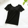 thumbnail image 4 of Stylish Olyvenn Built in Bra Tops Women Loose Fit Scoop Neck Short Sleeve Wear Summer Padded Bra Breathable Lounge T-Shirts Black XL, 4 of 8