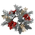 thumbnail image 3 of HomelyJoy Christmas Candle Ring Wreath with Poinsettia and Golden Berries, Flameless Battery-Operated Centerpiece for Holiday Table, Mantel, Window, Wall Decor, No Water Needed Festive Wreath, 3 of 8