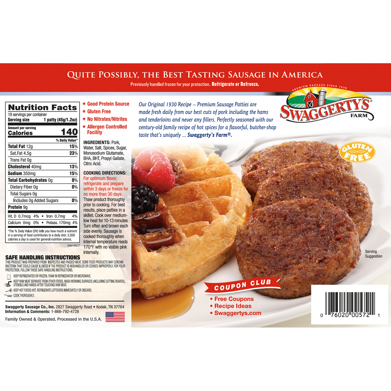 Swaggertys Farm Premium Hot Sausage Patties 27 Oz 18 Count Cardboard Box Raw 8524