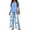Blue, variant on Guluxicc 2 Piece Women's Outfit Sets Crew Neck Short Sleeve Double Layer Hem Top Leaf Print Wide Leg Pants