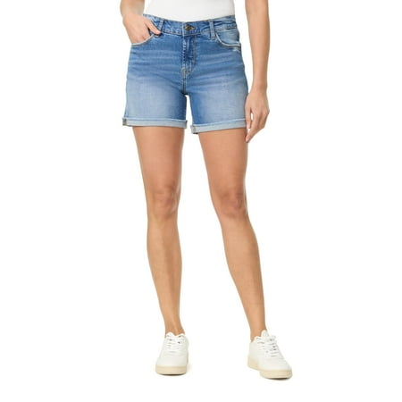 kensie Jeans for Women 5-Inch Mid Rise Shorts with Single Roll Cuff, Portland with Destruction, 2