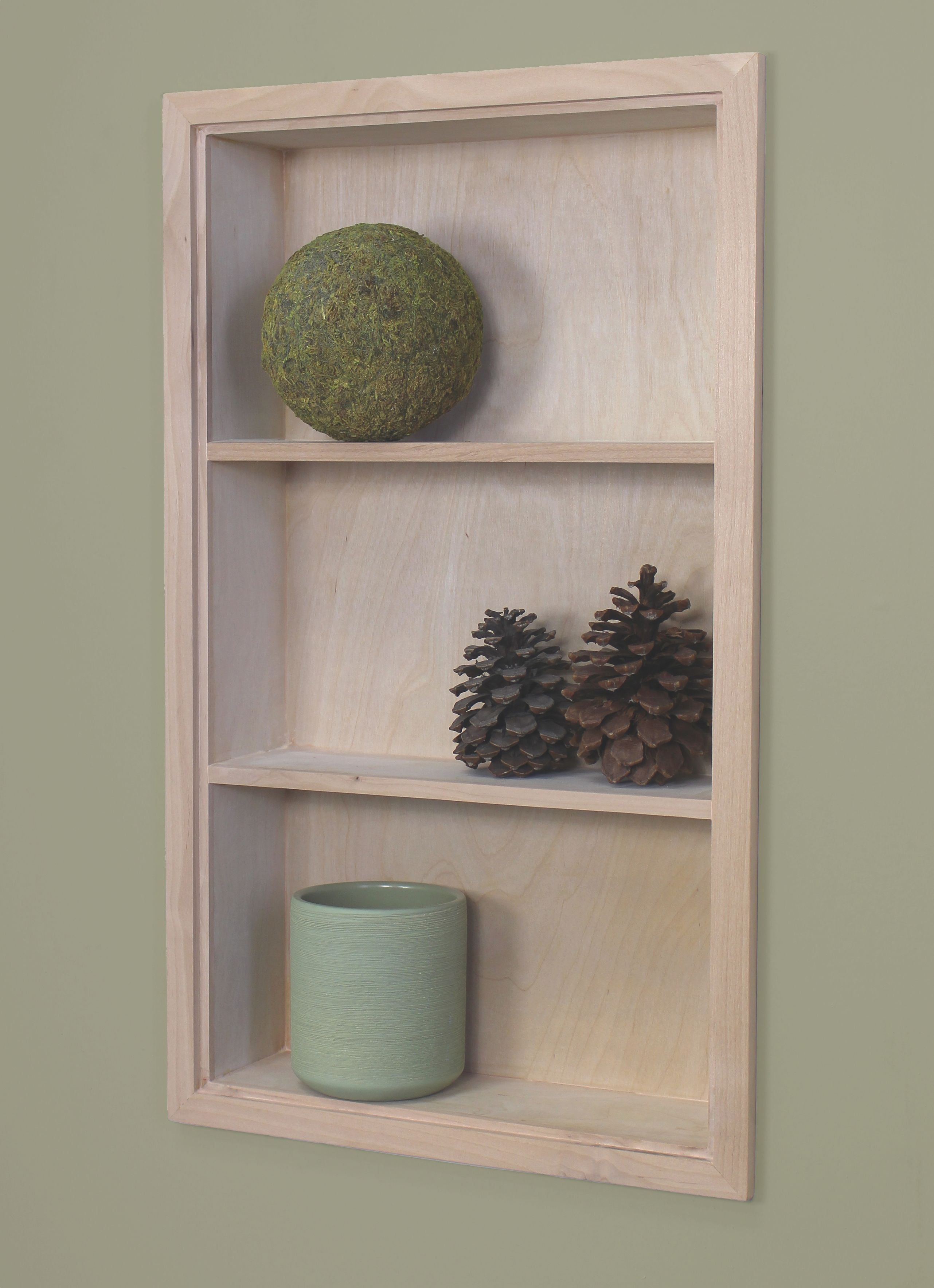 Sloane Classic Beige Wooden Recessed Wall Niche with 3 Shelves