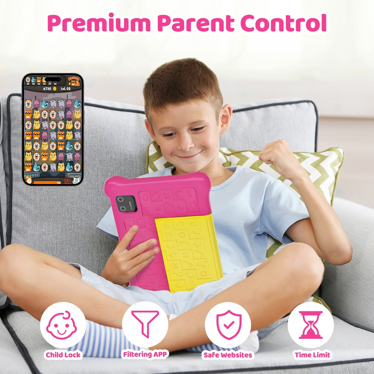 7" Kids Learning Tablet Bundle - Headphones, Stylus & Bag, Pre-Installed & Parental Controls,Android 13 allwinner Go Quad Core, 5GB RAM + 32GB ROM, 128GB Expansion-Pink