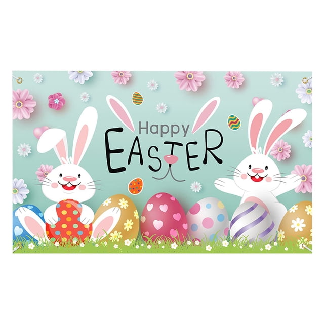 A Fabric Photo Background Cloth For Party Decor 70.87X43.31 Inches Bunny And Egg Design Hanging Prop For Celebrations And Events