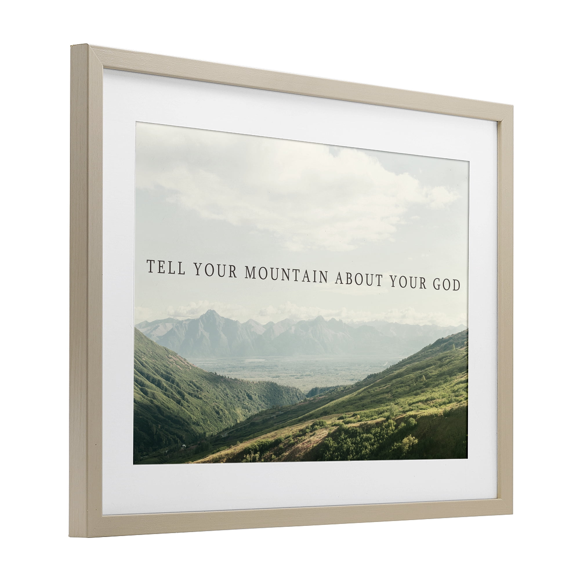 Stupell Industries Tell Your Mountain About God Birch Framed Print Under Glass, design by Kali Wilson