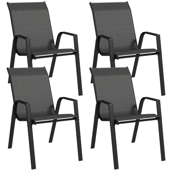 Outsunny Rattan Outdoor Dining Chairs Set of 4, Stackable Patio Chairs