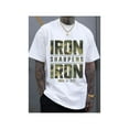 thumbnail image 1 of Camiseta gráfica extragrande CMBT para hombre, 100 % algodón, con diseño "El hierro se afila con el hierro" y versículo bíblico de Proverbios 27:17. Estampado geométrico, estilo urbano, transpirable,, 1 of 7