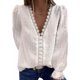 thumbnail image 2 of Qarigey Camiseta de mujer Blusa casual de manga larga con cuello en V de encaje de color sólido Prendas para la parte del cuerpo Blanco XL, 2 of 6