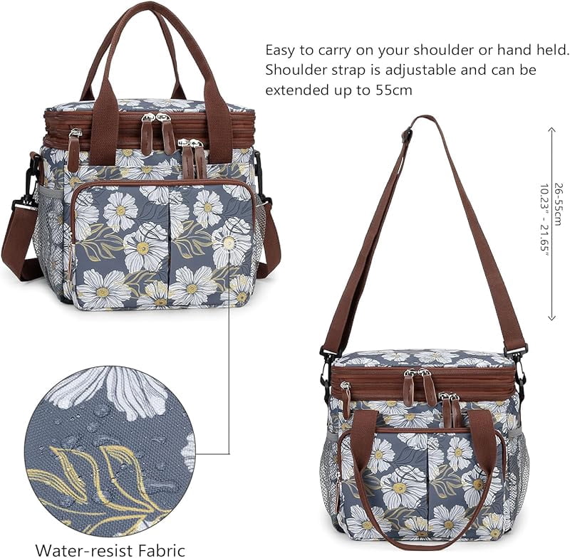 Lunch Bag Insulated Expandable Lunch Box for Women - Reusable Adults Floral Lunch Tote Bag Lunch Box for Office Work Picnic (Yellow Flower)