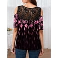 thumbnail image 3 of Lapaplus Plus Size Women's Cold Shoulder Lace Blouse - Floral Print Jersey Fabric Tops for 2025 Summer Casual & Party Wear, 3 of 5