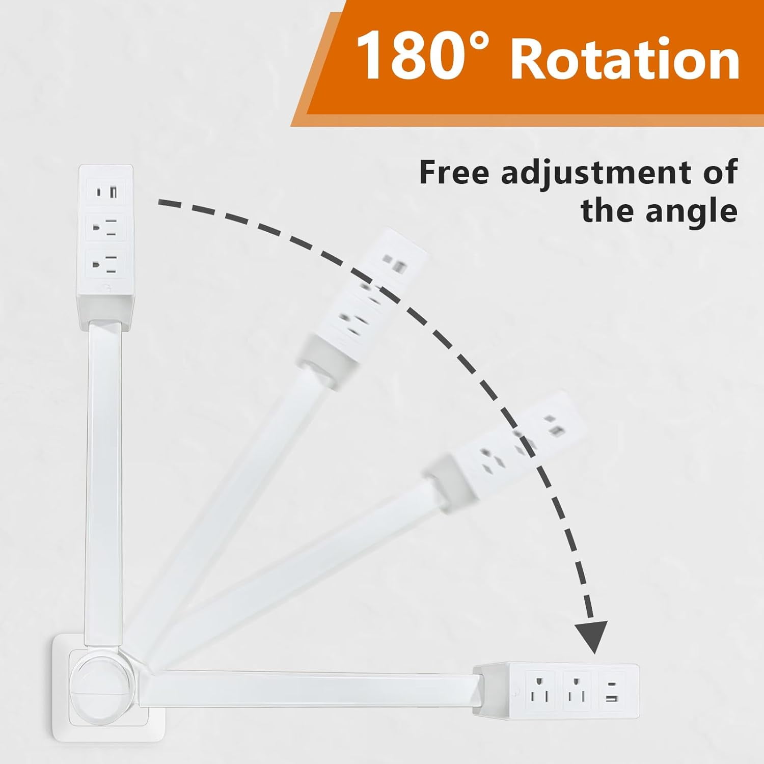 2 Pack Power Socket Expander, Rotatable 180° Electrical Outlet Extender, Access Hard-to-Reach Outlets, Features USB-A, USB-C and 2 AC outlets, Extends 22" - 34". Suitable for Sofa, Nightstand, Desk