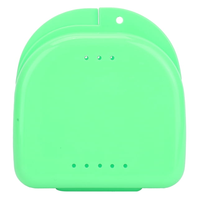 Caja de plástico para retenedores dentales de ortodoncia, portátil, con orificios de ventilación, color verde.