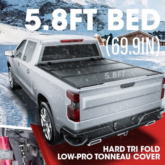 5.8ft Hard Tri Fold Low-pro Tonneau Cover compitable with 2019(New Body),2019-2026 Chevy Silverado/GMC Sierra 1500, Not for CarbonPro Bed, Not for 2019 1500 Ld/Lt