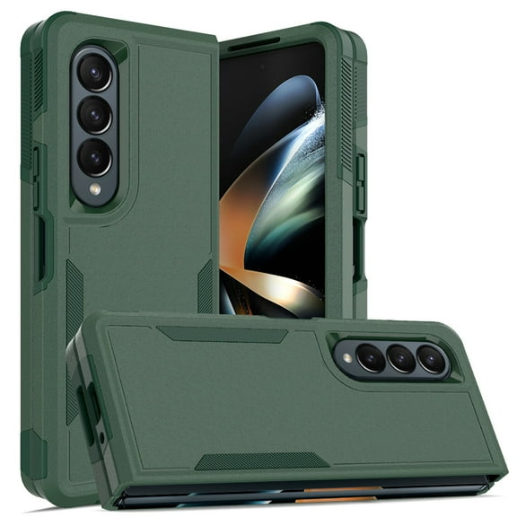 for Samsung Galaxy Z Fold 4 Rugged Case, Hard PC Soft TPU Hybrid Anti-Drop Camera Lens Protection Shockproof Glossy Non-Slip Slim Fit Case for Z Fold4 7.6 inch,Darkgreen