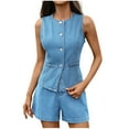 thumbnail image 2 of Fewfanhot 2 Piece Sets for Women Sleeveless Button Down Jean Vest Top and High Waist Shorts Set Jean Outfit Suits, 2 of 6