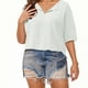 thumbnail image 5 of Sudaderas con capucha para mujer,Blusa informal de poliéster con cuello en V y mangas 3/4, talla grande, tela suave y cómoda, blusa de moda para mujer, sopatenor, 5 of 9