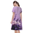 thumbnail image 2 of Horeoi Lavender Roses Arrangement Print Women's Short Sleeve Dress Breathable Polyester-Spandex All-Over Print A-Line Side Pockets Elastic Waist, 2 of 6