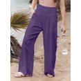 thumbnail image 2 of Women Linen Palazzo Pants Summer Boho Wide Leg High Waist Casual Lounge Beach Travel Vacation Outfits Purple XL, 2 of 8