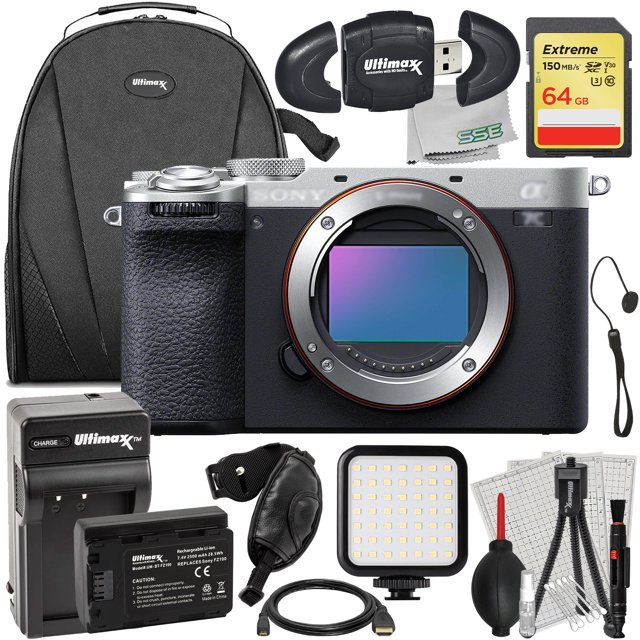 Ultimaxx Advanced Sony a7C II Mirrorless Camera Bundle (Silver - Body Only) - Includes: 64GB Extreme Memory Card, Replacement Battery & Much More (21pc Bundle)