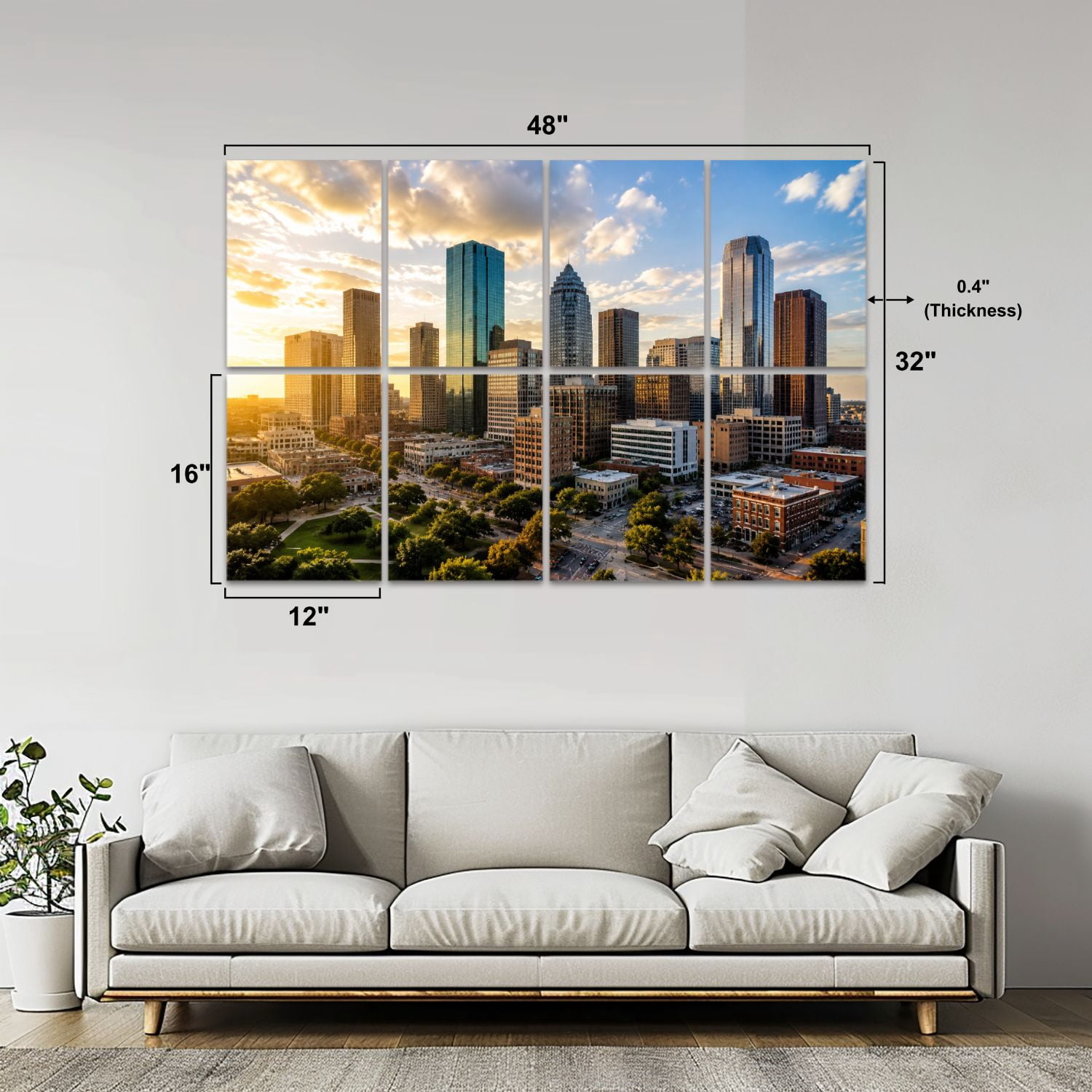 8 Pack Art Acoustic Panels Sound Absorbing Houston Texas Skyline Decorative Soundproof Wall Panels Self Adhesive for Nursery Game Room Bedroom 48"x32"